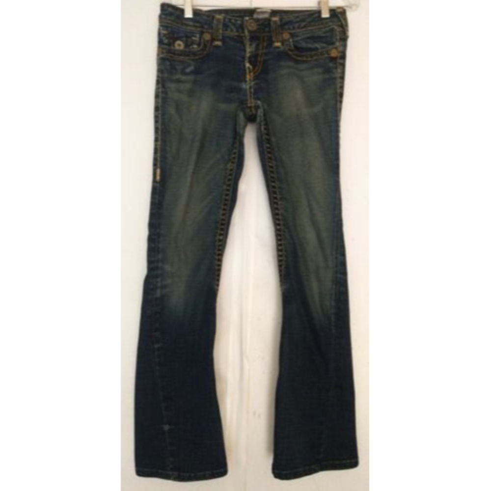 True Religion World Tour Joey Super T Boot Leg Jeans SZ 28 Medium Wash Stitching